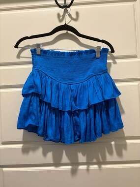 Mustard Seed Blue Smocked Waist Tiered Ruffle Skort